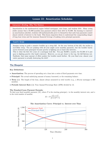 PSHE / Financial Education Cover Lesson: Amortization Schedules (No Prep)