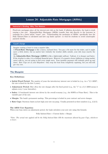 PSHE / Financial Education Cover Lesson: Adjustable-Rate Mortgages (ARMs) (No Prep)