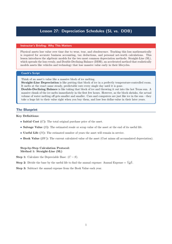 PSHE / Financial Education Cover Lesson: Depreciation Schedules (No Prep)