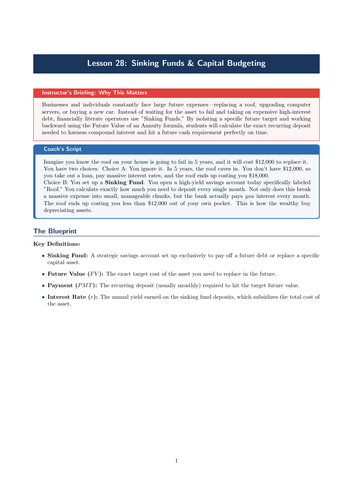 PSHE / Financial Education Cover Lesson: Sinking Funds & Capital Budgeting (No Prep)