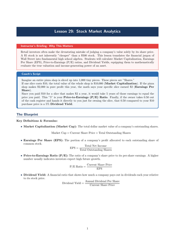 PSHE / Financial Education Cover Lesson: Stock Market Analytics (No Prep)