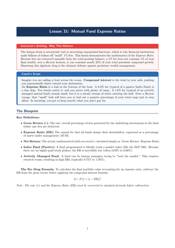 PSHE / Financial Education Cover Lesson: Mutual Fund Expense Ratios (No Prep)