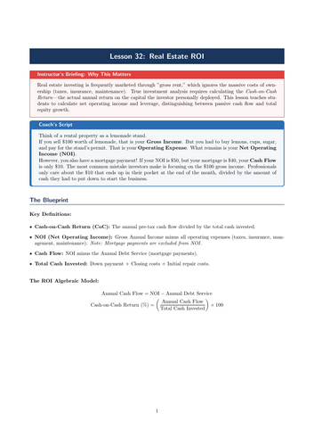 PSHE / Financial Education Cover Lesson: Real Estate ROI (No Prep)