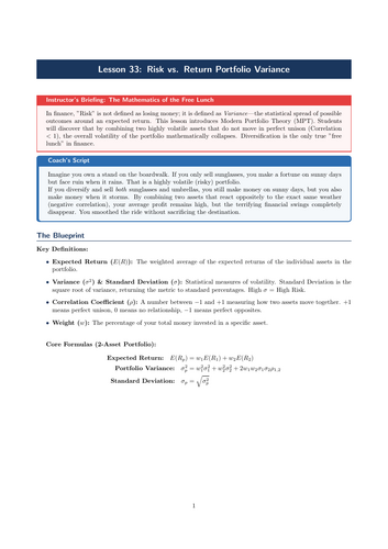 PSHE / Financial Education Cover Lesson: Risk vs. Return Portfolio Variance (No Prep)