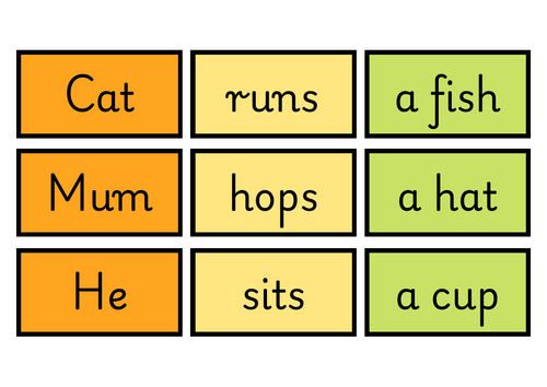 Silly sentence building cards