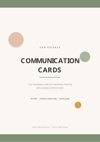 Communication Cards SEN | 18 Core Vocabulary Requesting Cards (AAC-Style) + Sentence Strips