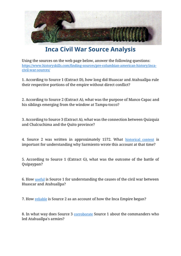 Inca Civil War Source Analysis Worksheet