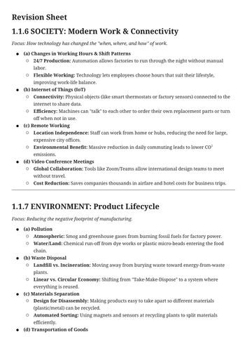 GCSE DT - REVISION SHEETS (1.1.1 - 1.1.8)