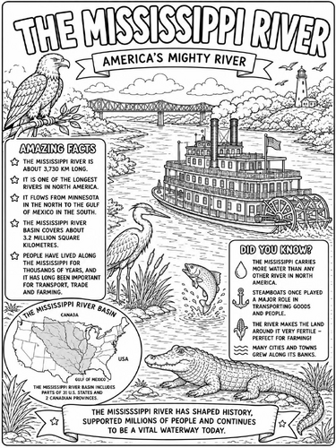 The Mississippi River Colouring Poster