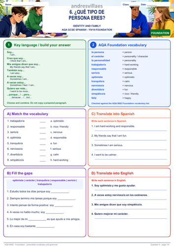AQA GCSE Spanish Foundation: Identity & Family