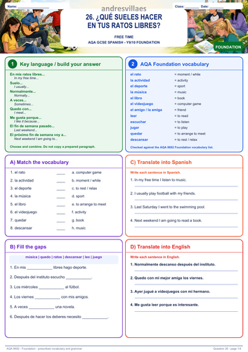 AQA GCSE Spanish Foundation: Free Time