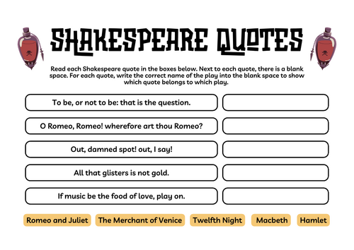 Shakespeare Quotes KS3 Worksheet