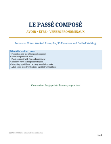 Master the French passé composé with this clear, intensive 19-page resource