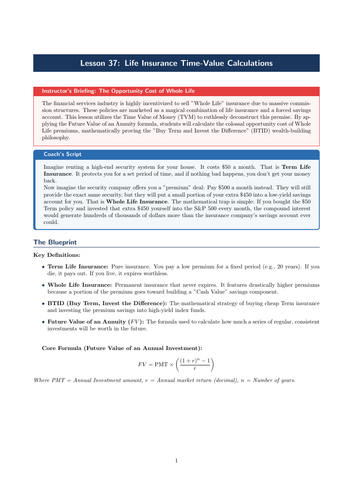 PSHE / Financial Education Cover Lesson: Life Insurance Time-Value Calculations (No Prep)