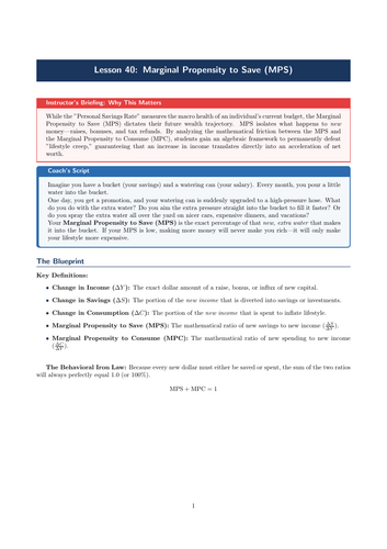 PSHE / Financial Education Cover Lesson: Marginal Propensity to Save (MPS) (No Prep)