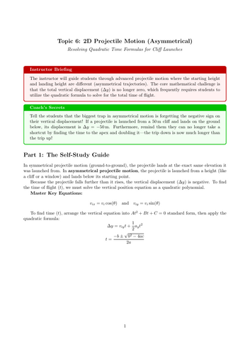 KS5 / AS Level Physics Cover Lesson: Asymmetrical Projectile Motion (No Prep)
