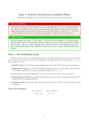 AS-Level Physics Cover Work: Newton’s Second Law on Inclined Planes (No Prep)