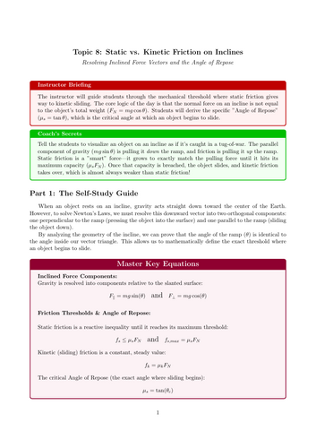AS-Level Physics Cover Work: Static vs. Kinetic Friction on Inclines (No Prep)