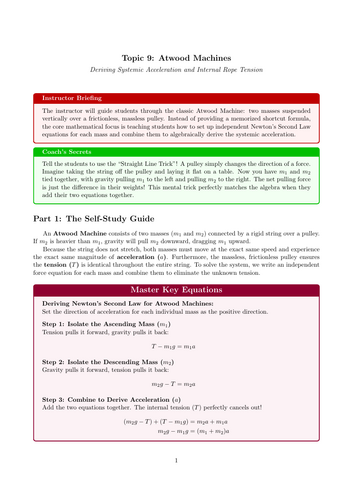 AS-Level Physics Cover Work: Atwood Machines (No Prep)