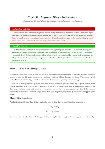AS-Level Physics Cover Work: Apparent Weight in Elevators (No Prep)