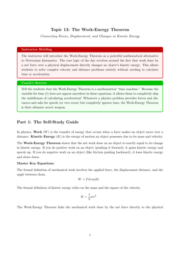AS-Level Physics No Prep Cover Work: The Work-Energy Theorem
