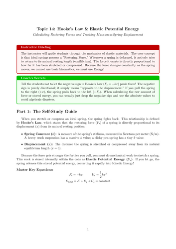 AS-Level Physics  Cover Work: Hooke’s Law & Elastic Potential Energy (No Prep)