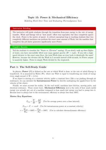 AS-Level Physics Cover Work: Power & Mechanical Efficiency (No Prep)