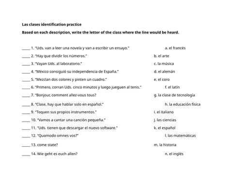 Las clases identification practice