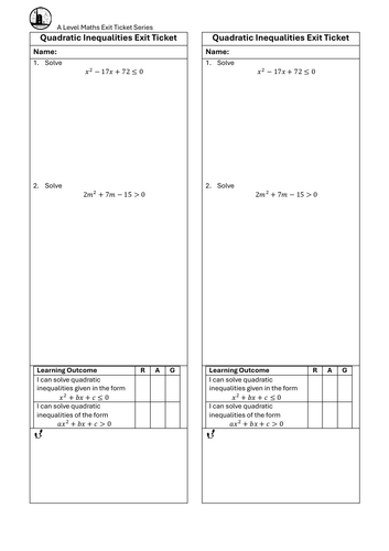 Quadratic Inequalities Exit Ticket