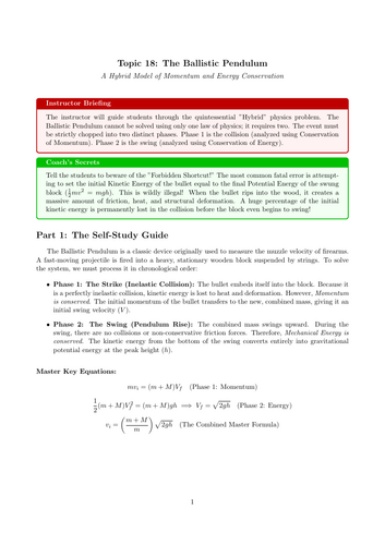AS Level Physics Cover Lesson: The Ballistic Pendulum (No Prep)