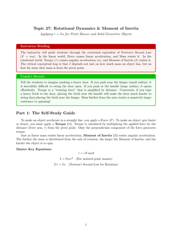 AS Level Physics Cover Lesson: Rotational Dynamics & Moment of Inertia (No Prep)