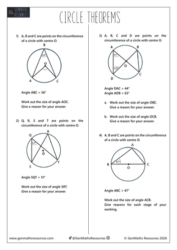 Circle Theorems - Maths GCSE Higher Worksheet