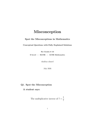 Spot the Misconceptions in Mathematics Conceptual Questions with Fully Explained Solutions For Grade