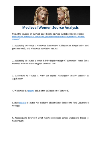 Medieval Women Source Analysis Worksheet