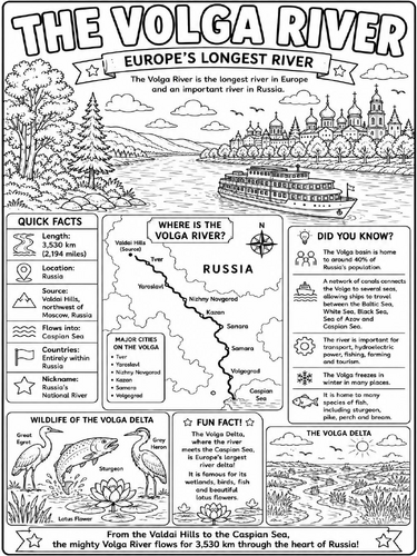 The Volga River Colouring Poster