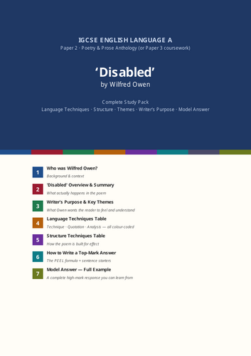 Disabled by Wilfred Owen | Complete GCSE/IGCSE Poetry Study Pack