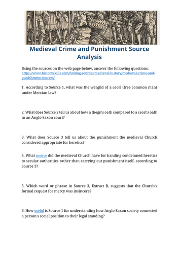 Medieval Crime and Punishment Source Analysis Worksheet