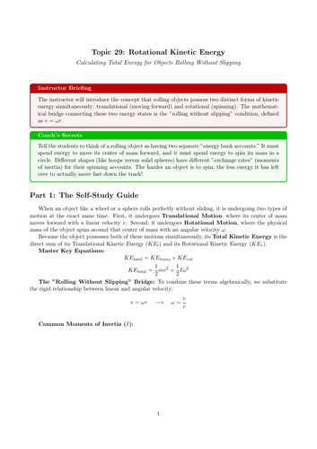 AS-Level Physics Cover Work: Rotational Kinetic Energy (No Prep)