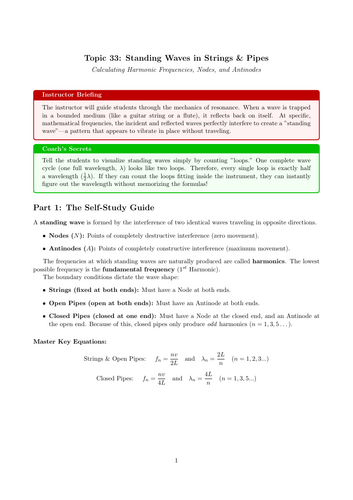 AS-Level Physics Cover Work: Standing Waves in Strings & Pipes (No Prep)