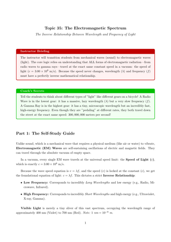AS-Level Physics Cover Work: The Electromagnetic Spectrum (No Prep)