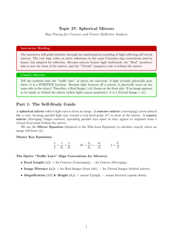 AS-Level Physics Cover Work: Spherical Mirrors (No Prep)