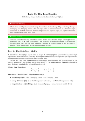 AS-Level Physics Cover Work: Thin Lens Equation (No Prep)