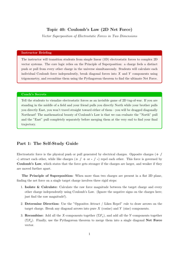 AS-Level Physics Cover Work: Coulomb’s Law (2D Net Force) (No Prep)
