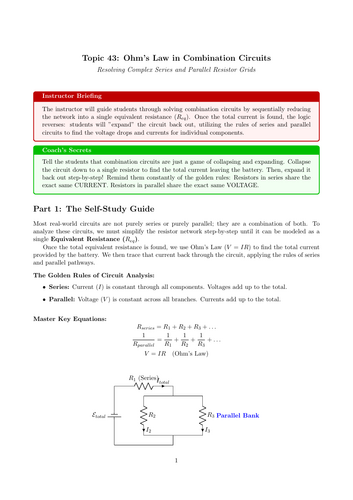 AS-Level Physics Cover Work: Ohm’s Law in Combination Circuits (No Prep)