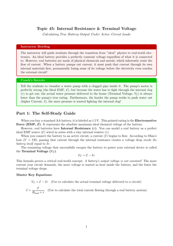 AS-Level Physics Cover Work: Internal Resistance & Terminal Voltage (No Prep)