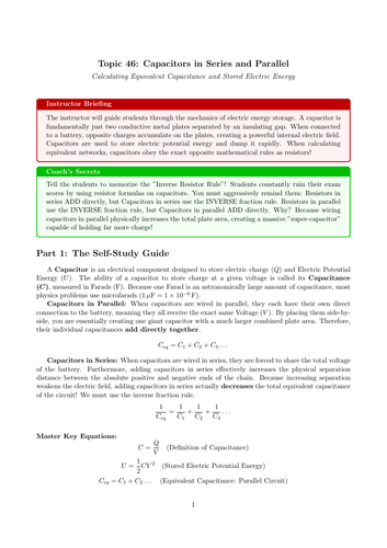 AS-Level Physics Cover Work: Capacitors in Series and Parallel (No Prep)