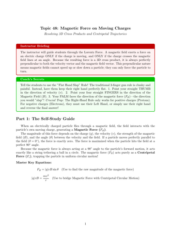 AS-Level Physics Cover Work: Magnetic Force on Moving Charges (No Prep)