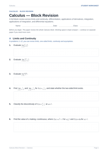 Calculus Block Revision Practice & Key