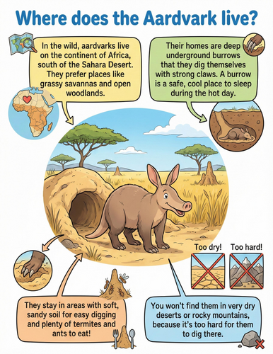 The aardvark I Where does it live I Educational Poster