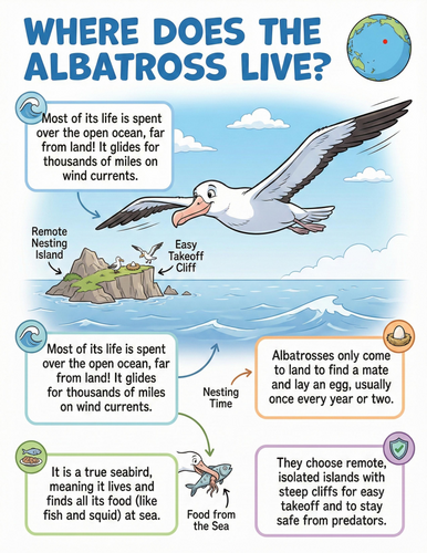 The albatross I Where does it live I Educational Poster
